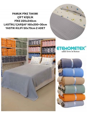 ETEHOMETEX ÇİFT KİŞİLİK %100 PAMUK HAVUZLU PİKE TAKIMI GRİ 8696474232090